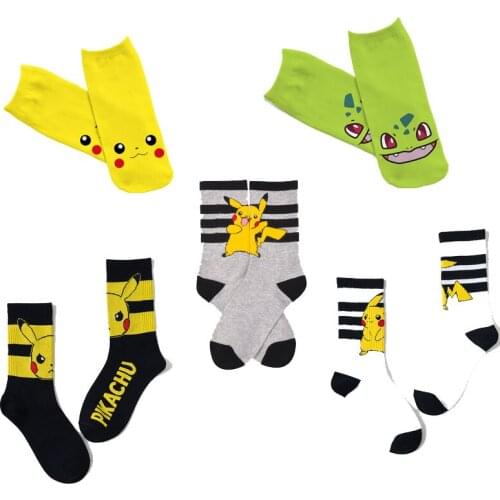 5pcs Pokemon Pikachu Anime Cotton Socks Pikachu Go Figure Cartoon Fashion Sports Lovers Mid-Tube Sock for Teens Women Men Winter