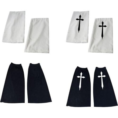 Women Girls Gothic Punk Calf-Length Socks Harajuku Hip Hop Black White Cross Sword Printed Lolita Leg Warmers Covers