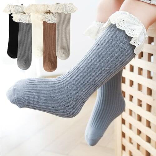 New Baby Girls Socks Long Socks Kids Knee Lengths Soft Cotton Baby Princess Lace Socks Kids 0-4 Years Knee High Socks