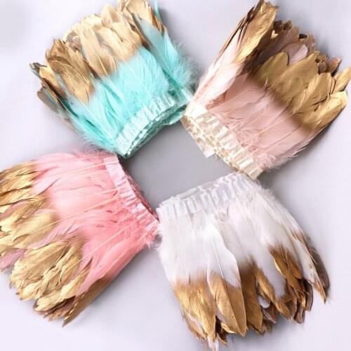 The New 10 Yards/lot High Quality Gold Goose Feathers Trim Trimming Fringe Sewing Diy Wedding Decoration Clothing Plume