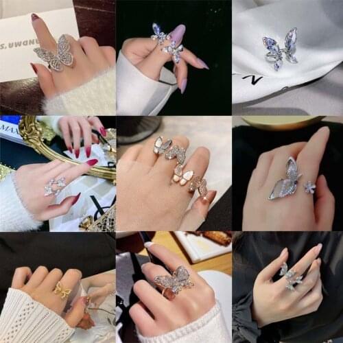 New Super Fairy Zircon Butterfly Open Index Finger Ring Fashion Temperament Sweet Wild Love Open Ring Female Jewelry