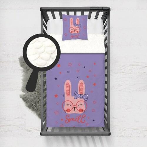 Kids Minky Blanket Super Soft and Warm Blankets Children for Couch and Bed Purple Smile Rabbit Model 174
