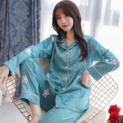 Womens Pajamas Sets Silk Pyjama Women Sleepwear Spring Summer Homewear Satin Autumn Loungewear Suit Plus Size 3XL 4XL 5XL