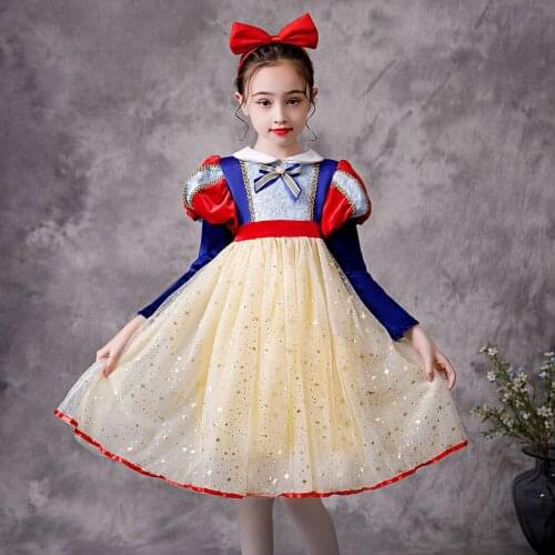 3 4 6 8 10 Years Girl Snow White Birthday Party Dress Children Elegant Princess Costume Halloween Carnival Kids Bow Outfit