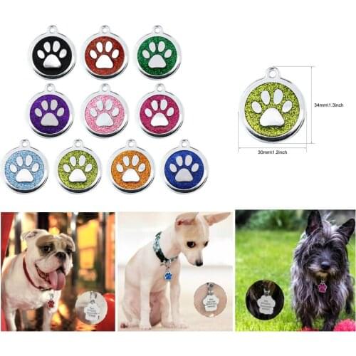 100pcs Hang Pendant Charms Dog Footprint Bling Enamel Cat Dog Paws Colorful 30mm fit Dog ID Tags Key Chain Jewelry Making