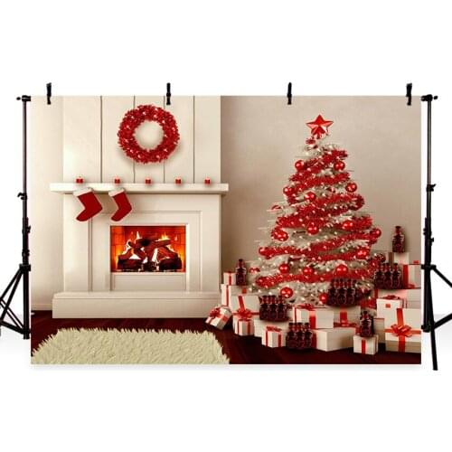 Christmas background photography Tree gift chandelier fireplace cute professional photography backdrop decorate photo studio