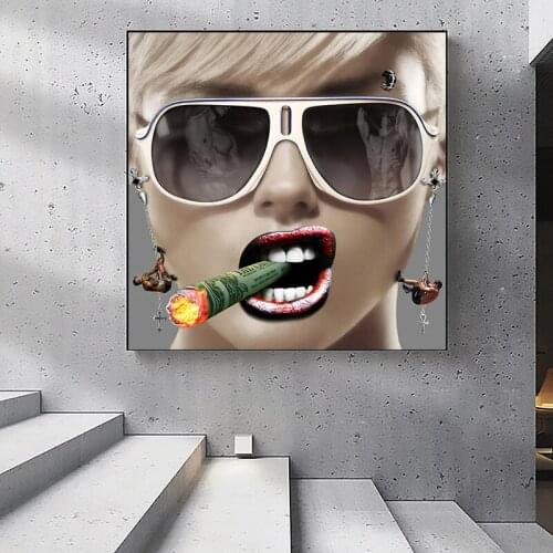 Sexy Smoking Girl Muscle Male Canvas Painting Wall Art Posters Prints Wall Pictures for Living Room Home Wall Cuadros Decor