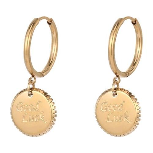 Titanium Steel Dangle Hoop Earring Customize Name Earrings Round Trend Style Personality Earring With Statement Letter Hiphop