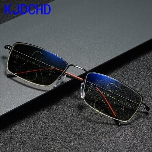 2020 New fashion metal titanium transition sunglasses photochromic multi-focus half frame men and women reading glasses