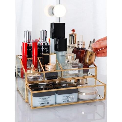 Glass Multifunction Makeup Organizer Clear Jewelry Storage Box Lipstick Collection Case Cosmetic Dust-proof Storage Box
