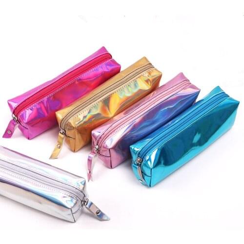 16 styles Super Shiny PU Laser Pencils Bags High Quality School Supplies Bts Stationery Gift Pencil Case Office School Supplies