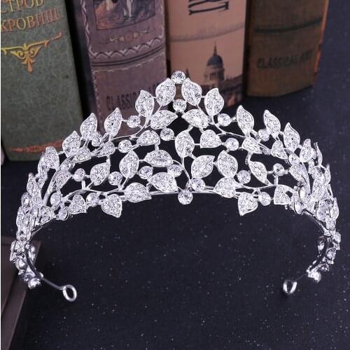 Baroque Diverse Silver Color Crystal Leaf Bridal Tiaras Crown Vintage Rhinestone Pageant Crown Headband Wedding Hair Accessories
