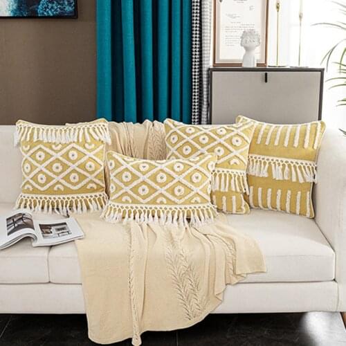 Tufted Loop Velvet Pillow Case 30*50/45*45cm Yellow Series Boho Famous Style Cushion Cover No Core MT-035