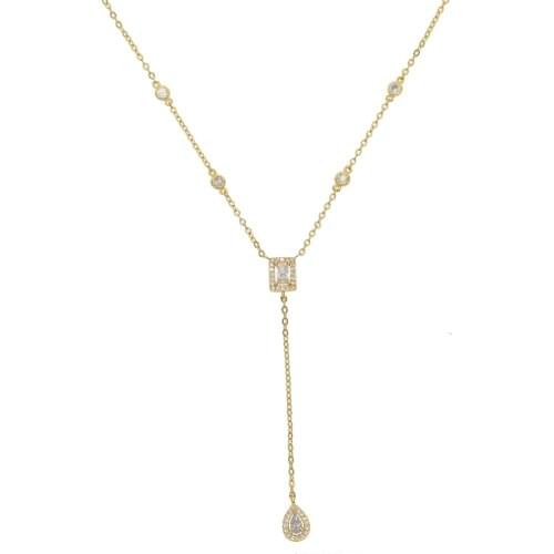 Y necklace with cz station chain wedding engagement AAA cubic zirconia fashion gorgeous long necklaces