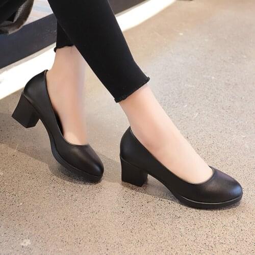 Rimocy office lady classic black leather pumps 2019 spring 5cm square heels slip on working shoes woman casual all match sandals