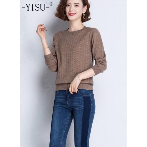 YISU Women Simple Spring Sweater Solid color O-Neck Long sleeve Stripe Jumper Female Casual Thin section Knitted Pullover