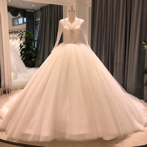 SL-8220 wedding dress ball gown 2021 bridal dresses long sleeve lace crystal beads bride wedding gown for women