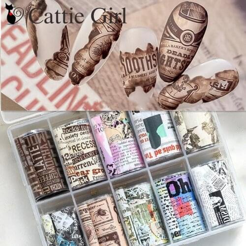 1box 4*50cm Newspaper Snake Angel Flower Marble Nail Foils Transfer Sticker Nail Art Decals Japanese Nails Accessories