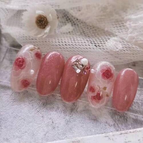 1 Pc 3D Embossed Gradient Red Rose Nail Stickers Vintage Baroque Flower Design Nail Art Decals Manicure Decoration Tools Mon02