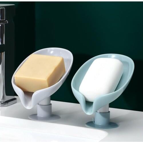 1Pcs Self-Draining Bathroom Soap Drain Dish Suction Storage Case Holder Leaf Shape Toilet Laundry Soap Box Bathroom Supplies