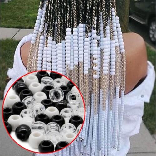 100pcs/lot Black and White Color Dreadlocks Hair Ring Hair Braid Transparent Beads Hair Braid Dreadlock Beads Cuffs Clips 5mm