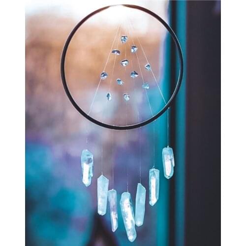 14-20cm diameter ring Raw Crystal Suncatcher Quartz Sun Catcher Quartz Dreamcatcher Healing Rose Quartz Gemstone Boho Home Decor