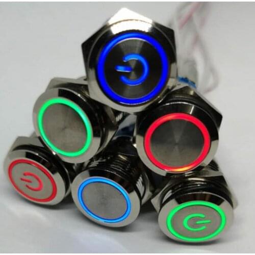 16mm Waterproof Metal Push Button Switch With LED light Red Blue Green Yellow Self-locking and Momentary