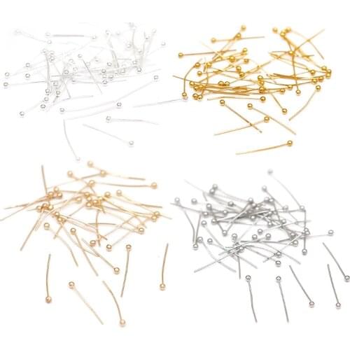 4 Color 100Pcs 18/20/25/30mm Color-preserving 18K Gold-coated Pure Copper Diy Handmade Beaded Pin Ball Hairpin Metal Accessories