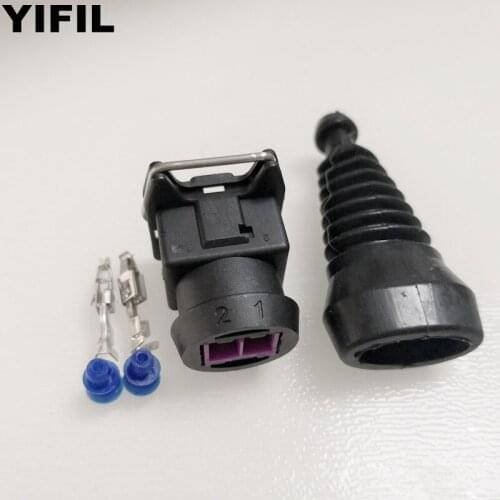 50pcs/lot 2 Pin/Way EV1 Auto Fuel Injector Connector Plug With Rubber Boot Sleeve For Bosch VW Jetta Passat Audi 443 906 232