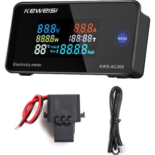 AC50-300V Intelligent Electricity Meter Voltmeter Ammeter Current Voltage Temperature Humidity Device 10A/100A Close-CT Open-CT