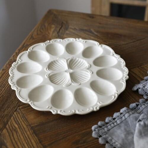 Antique Carved Creamy Ceramic Tableware Kitchen Egg Tray