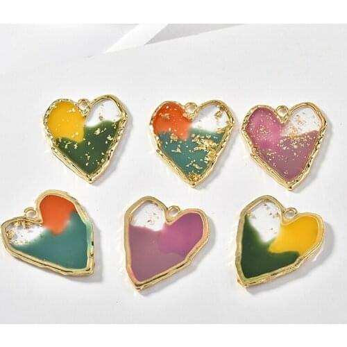 Free Shipping 36*29mm Double Colors Glitter Oil Drop Enamel Alloy Heart Pendant charms DIY Jewelry FIndings Ornament Earrings