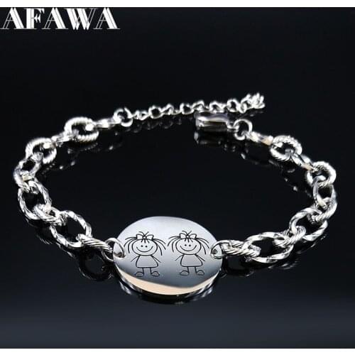 2021 Cut Two Girl Stainless Steel Chain Bracelet Women Silver Color Best Friend Bracelets Jewelry pulsera cuero hombre B8430