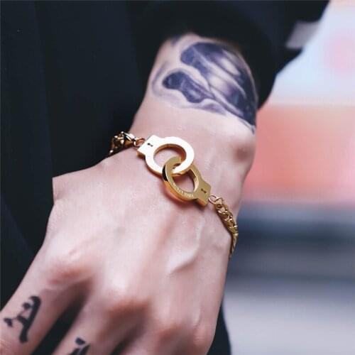 Vintage Letter Cuban Link Chain Couple Titanium Stainless Steel Handcuffs Bracelet Womens Mens Bracelets On Hand Goth Jewelry