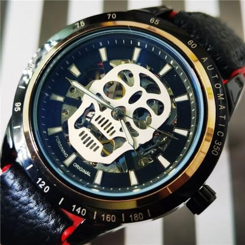 Forsining 2020 Sport Clock Skull Skeleton Black Red Watches Mens Automatic Watches Brand Luxury Luminous Design Water Resistant