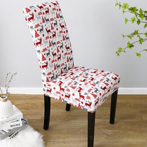 Christmas Chair Covers Plaid Seat Case ELK Print Stretch Chair Cover for Dining Room Chair Protector Seat Cover Xmas Decoration