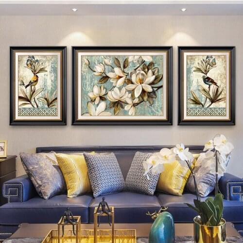 EECAMAIL 5D DIY Diamond Painting Full Diamond Sofa Background Wall Triptych Hanging Painting Home Decoration Painting No Frame