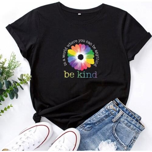 Mikialong Be Kind Tshirt Women Short Sleeve T-shirt Women Cotton Casual O-neck Tee Shirt Femme Top Simple Wild T Shirt Women