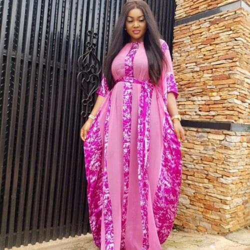 HIJABMUSS African Womens Robe Dress Large Size Pearl Chiffon Digital Printing With Belt + Inner Skirt Indian Dress Women