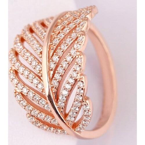 Original Rose Shimmering Light As a Feather With Crystal Ring For 925 Sterling Silver Ring Women Party Gift Europe DIY Jewelry