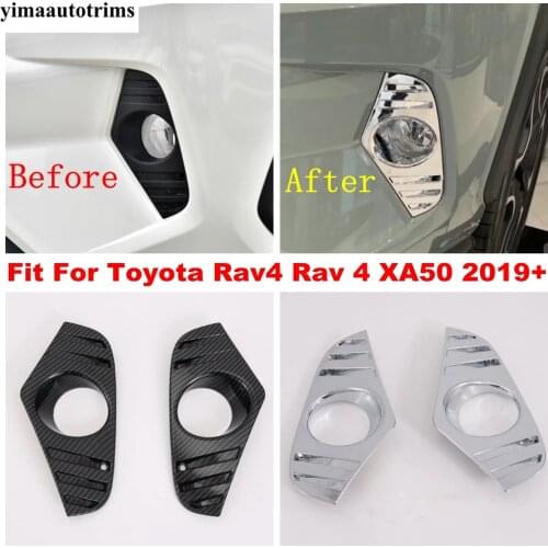 ABS Chrome / Carbon Fiber Exterior Kit For TOYOTA RAV4 RAV 4 XA50 2019 - 2021 Front Head Fog Light Lamp Cover Trim Accessories