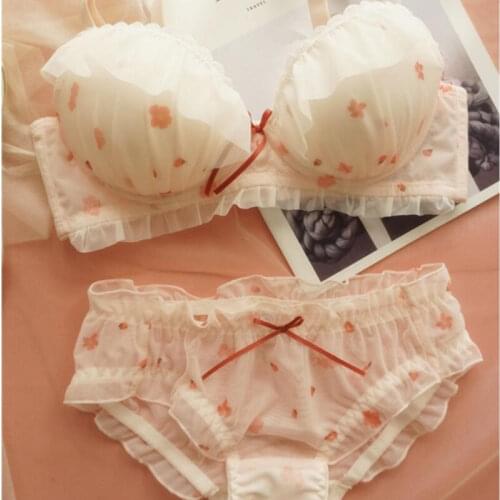Japanese Sweet Cute Lolita Push Up Bra and Underwear Set Women Girls Plus Size Sexy Bra and Panty Sets Seducive Lingerie Ruffles
