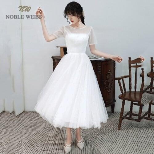 Short Wedding Dress O-Neck A-Line Tulle Wedding Dress Beach Wedding Dress
