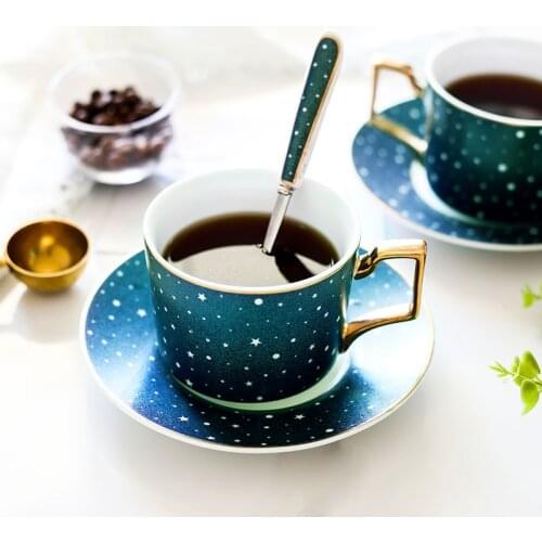 European Creative Starry Ceramic Coffee Cup Dish Set British Luxury Gold Afternoon Tea Flower Balck Tea Cup Coffee Cup Saucers