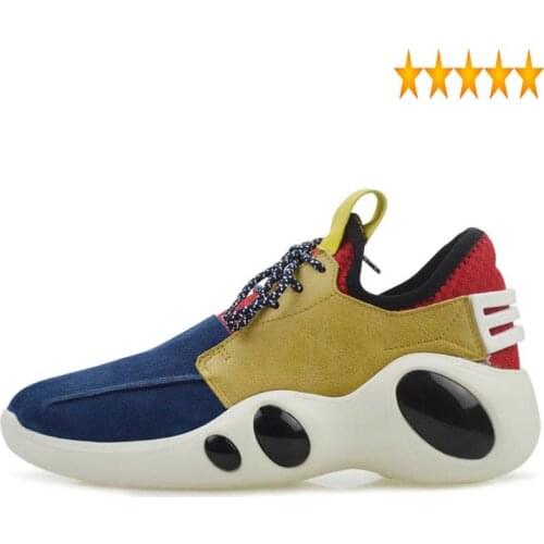 Mixed Casual Platform Shoes Men Colors Breathable Genuine Leather Sneakers Fashion Hip Hop Lace Up Height Increasing Footwear