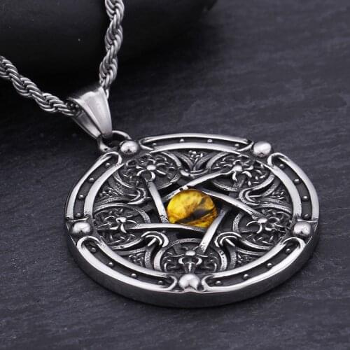 Fashion Titanium Steel St. Angel Guardian Pendant Hot Vintage Pentagram Round Tag Mens