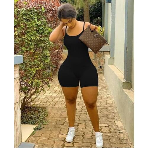 2021 Summer New Beach Jumpsuit Sleeveless Bodysuit Ladies Five-Point Pants Sexy Suspenders Solid Color Bodysuit