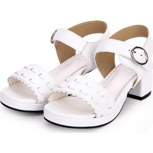 Angelic imprint New Fashion PU Leather Lolita Women Shoes Sandals Chunky Heel High Heel Princess Lolita shoes Size 35-46 8988