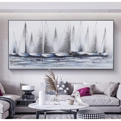 New Arrival The Soft Sailing Boat Abstract Painting Wall Art Canvas Paintings Artwork 100% Hand Painted Decor For Home Unframe