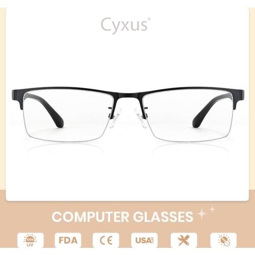 Cyxus Anti BlueLight Ray Computer Glasses for Mens Anti Eyestrain Semi-rimless Metal Rectangle Eyeglasses for Women Eyewear 8001